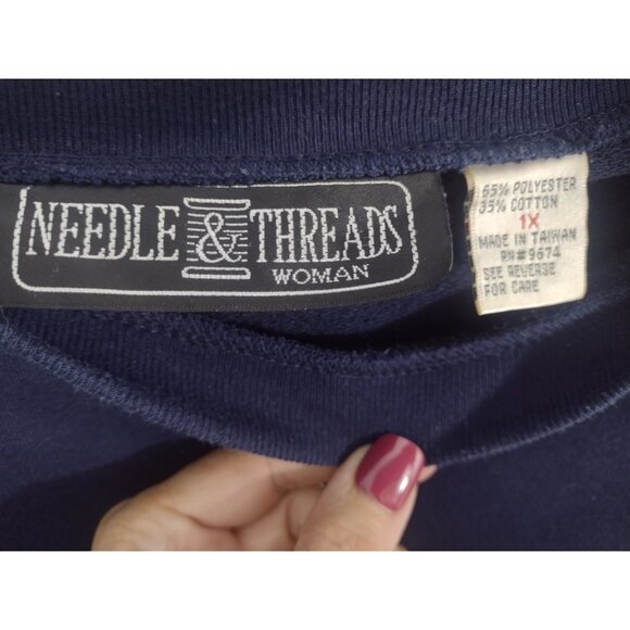 Vintage Needle & Threads Embroidered School Bear Sweatshirt Size 1X Preppy - Picture 6 of 7